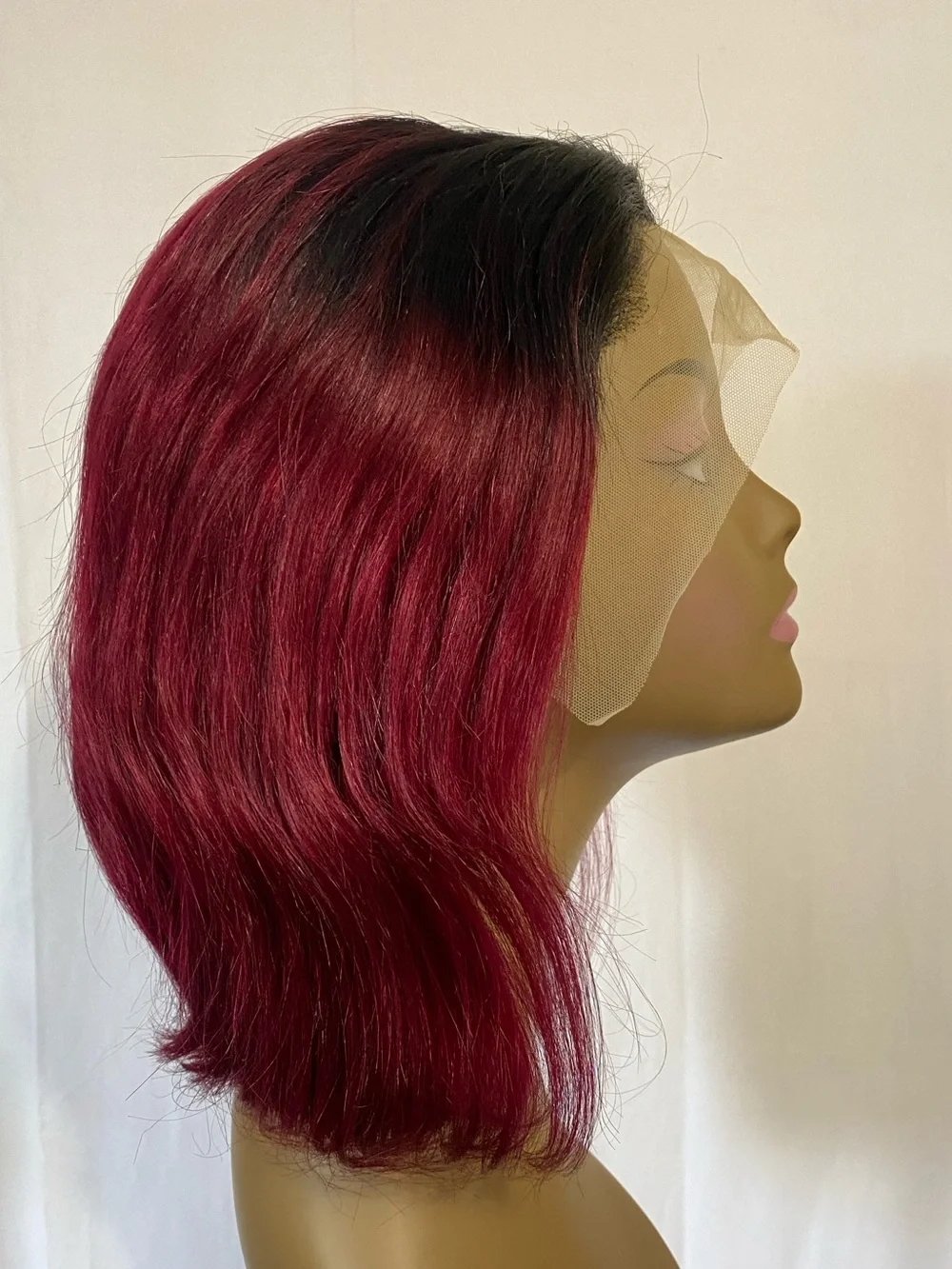 Ombré Burgundy Lace Front Bob Wig 13x4 Glue-less 10A Human Hair 150 Density 12”